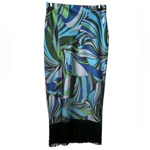 HOUSE OF HARLOW Maxi Geometric Pattern Elastic Waist Fringes Skirt BNWT